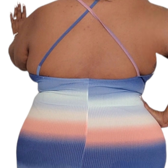 2 for 1 Blue Multicolor Midi Dress Cris Cross Back Straps Sizes xl, 2xl, 3xl NWT - Picture 3 of 5